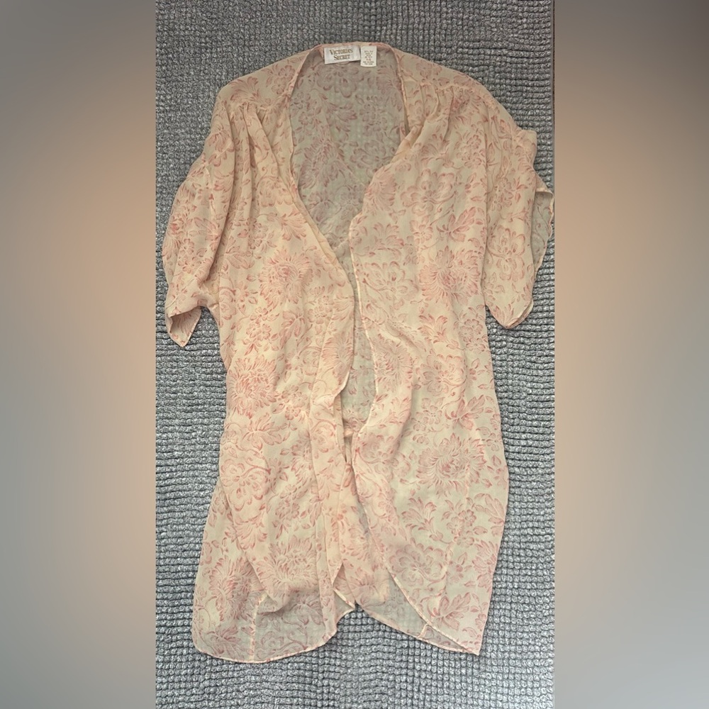 Vintage Victorias Secret Petite Pink Floral Silk Kimono